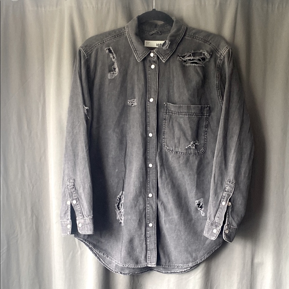 Topshop Moto Distressed Denim Shirt